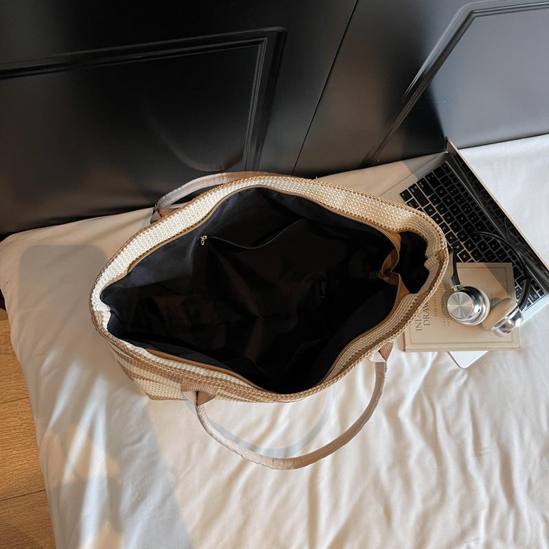 Сумка через плечо Полосатая Контрастная Плетеная Сумка Большая Вместимость Соломенная Сумка-Тоут