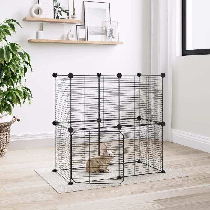 3114036 vidaXL Pet Cage 12 Panels and Door Black 35x35 Cm