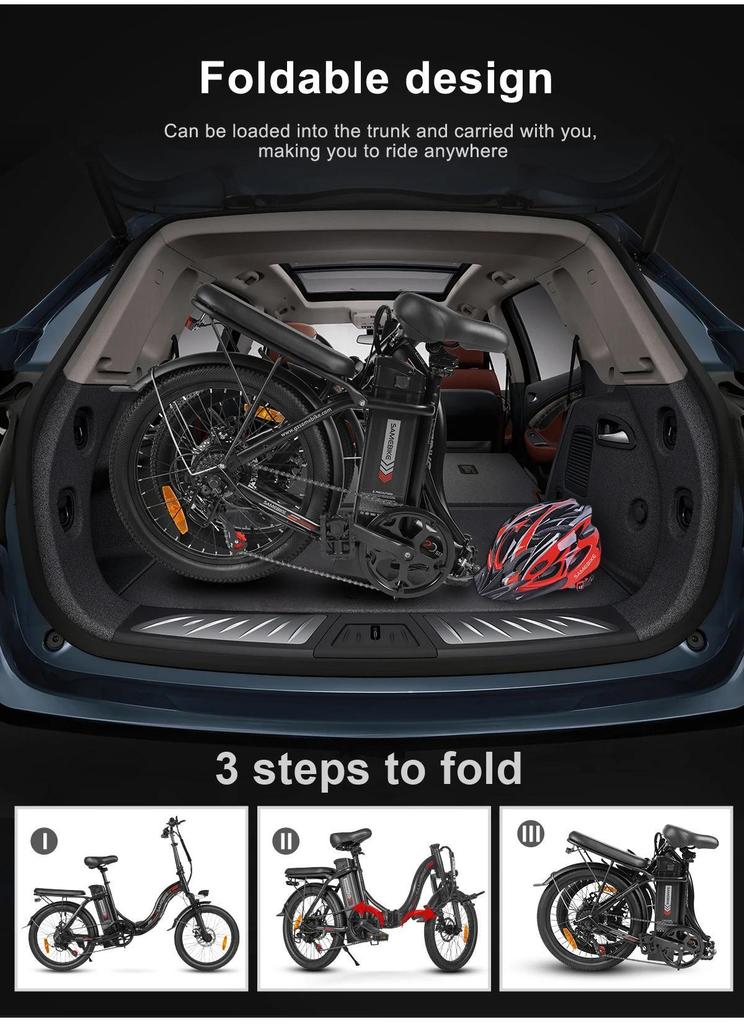 Samebike 2026 model CY20 Folding Electric Bicycle 36V 12Ah Removable Battery 20" Outdoor Fat E-bike for Adults.