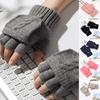 1 Pair Winter Gloves Fine Texture Super Soft Lint-free Button Windproof Keep Warm Covered Winter Convertible Flip Fingerless Gloves Outdoor Supply