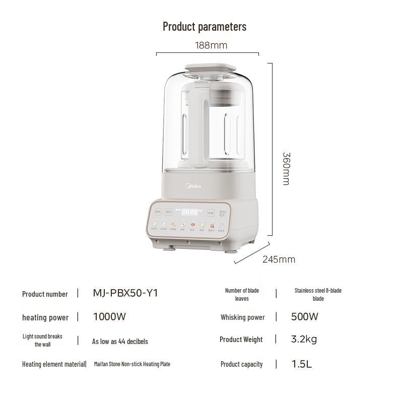 Midea Quiet 1.5L Multi-function Blender & Soy Milk Maker CN plug (adapter included)
