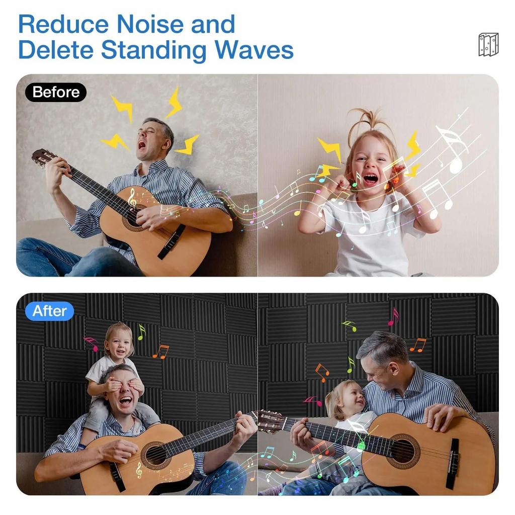 12 шт. Акустические панели самоклеящиеся, 1X12X12 дюймов Звукоизоляционные стеновые панели Быстро восстанавливающиеся Звукоизоляционные пенопластовые панели Высокой плотности