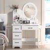 Home Vanity Desk Makeup with Mirror, Large Storage Shelves, 4 Drawers, Table Light, Bedroom Dressing