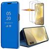 Case for Samsung Galaxy S24 - Luxury - Mirror Effect - Flip Stand - 2 Tempered Glasses - Blue