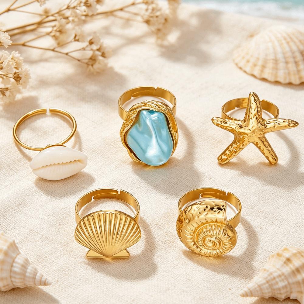 3/5Pcs Metal Finger Open Rings Gold Color Geometric Rings New Starfish Open Ring Set Jewelry