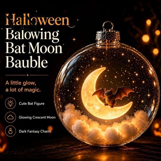 Indoor Home Holiday Accents Halloween Ball Ornament, Light Up Plastic Clear Hanging Festive Atmosphere Decoration with Cat/Skeleton/Bat Inside