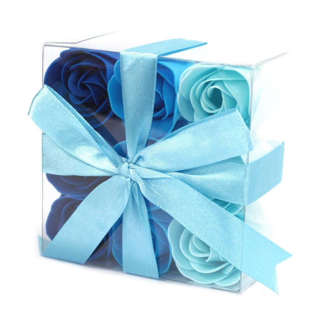 2x Soap Flowers Set, 9 Blue Wedding Roses