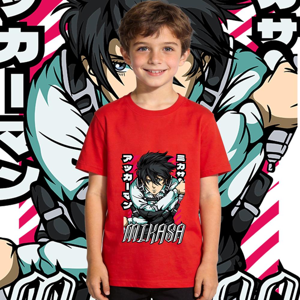Aot Mikasa Anime Graphic Print Cotton T Shirt for Boys Girls Short Sleeve Kids Casual Soft Breathable Summer Top