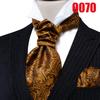 Barry.Wang Ascot Tie for Men Black&Gold Woven Silk Paisley Floral Cravat Pocket Square Cufflinks Set