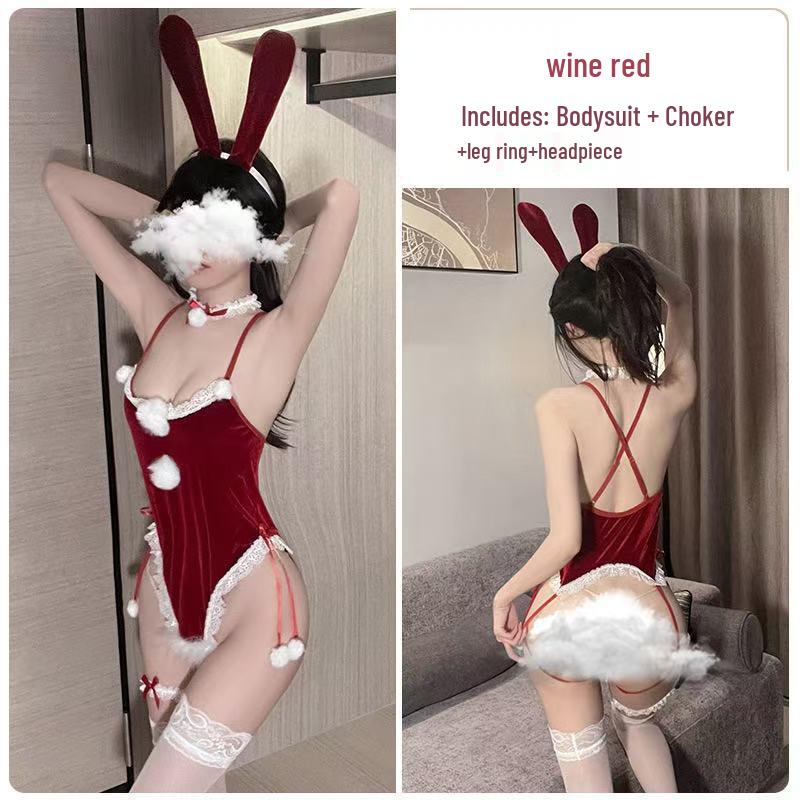 Ahao Sexy Christmas Bunny Girl Cosplay Lingerie with Open Crotch