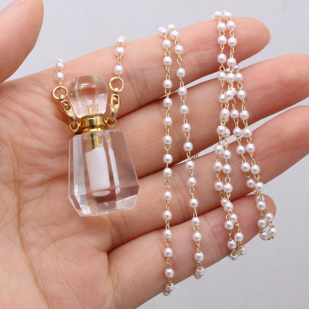 1 шт. модный натуральный камень прозрачный кварц флакон духов кулон жемчужная цепочка ожерелья для женщин свадебные украшения поставки