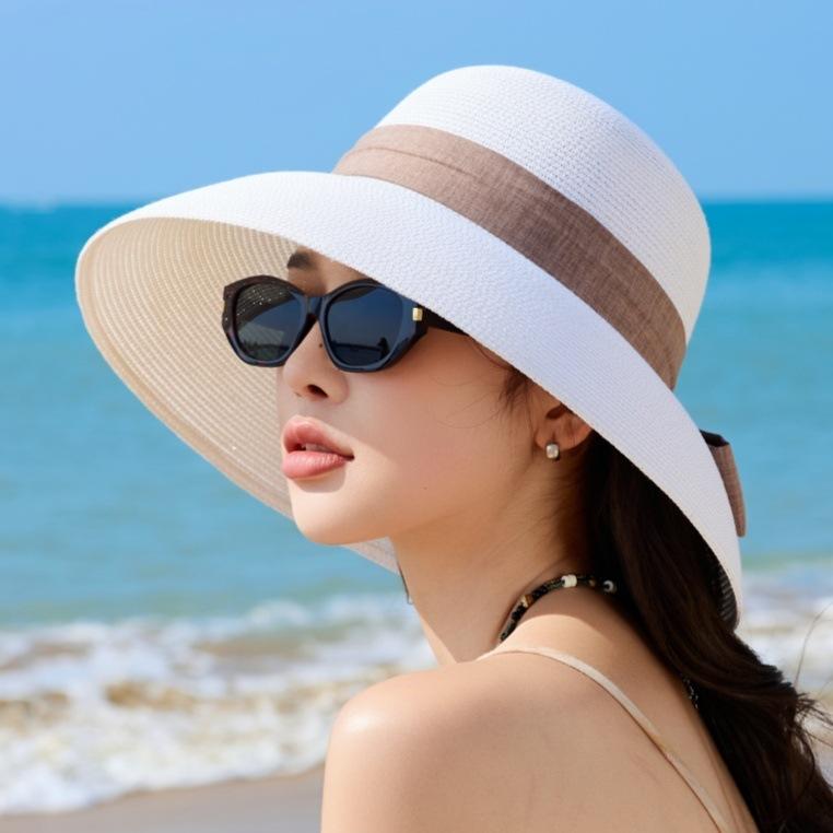 Ladies Straw Hat Sun Hat Bow Elegant Resort Beach Hat Sun Hat Big Brim