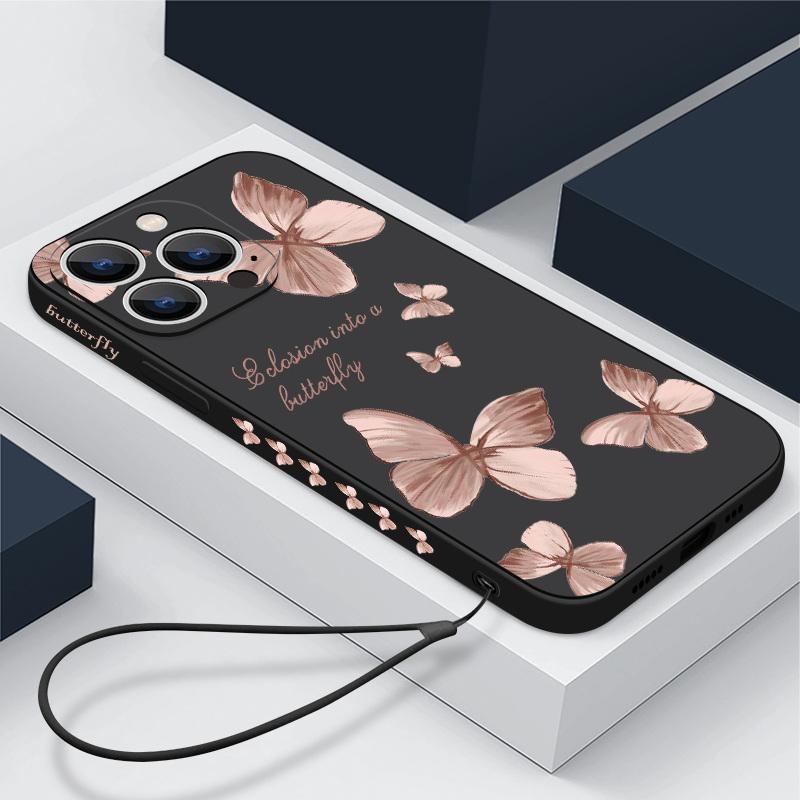 Мягкий чехол с рисунком бабочки для iPhone 16 15 Pro Max 14 13 Xiaomi 13T Poco X7 X6 Redmi Note 14 13 12, противоударный чехол с ручной веревкой