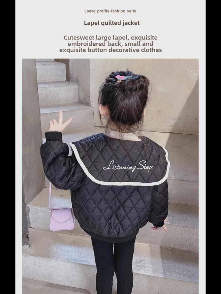2024 Girls' Stylish Quilted Jacket: Versatile, Lightweight Autumn/Winter Cotton Coat