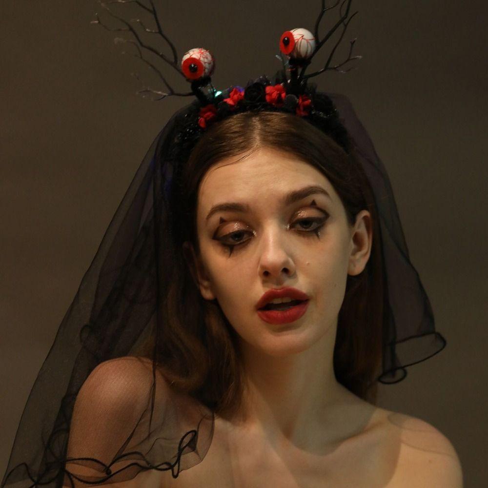 Ghost Halloween Hair Hoop Luminous Mesh Hair Band Fashion Halloween Hairband Veils  Cosplay