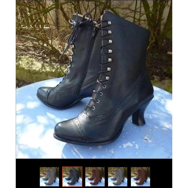 Новые женские короткие ботинки из искусственной кожи, байкерские ботинки на высоком каблуке с острым носком, женские викторианские ботинки в стиле ретро