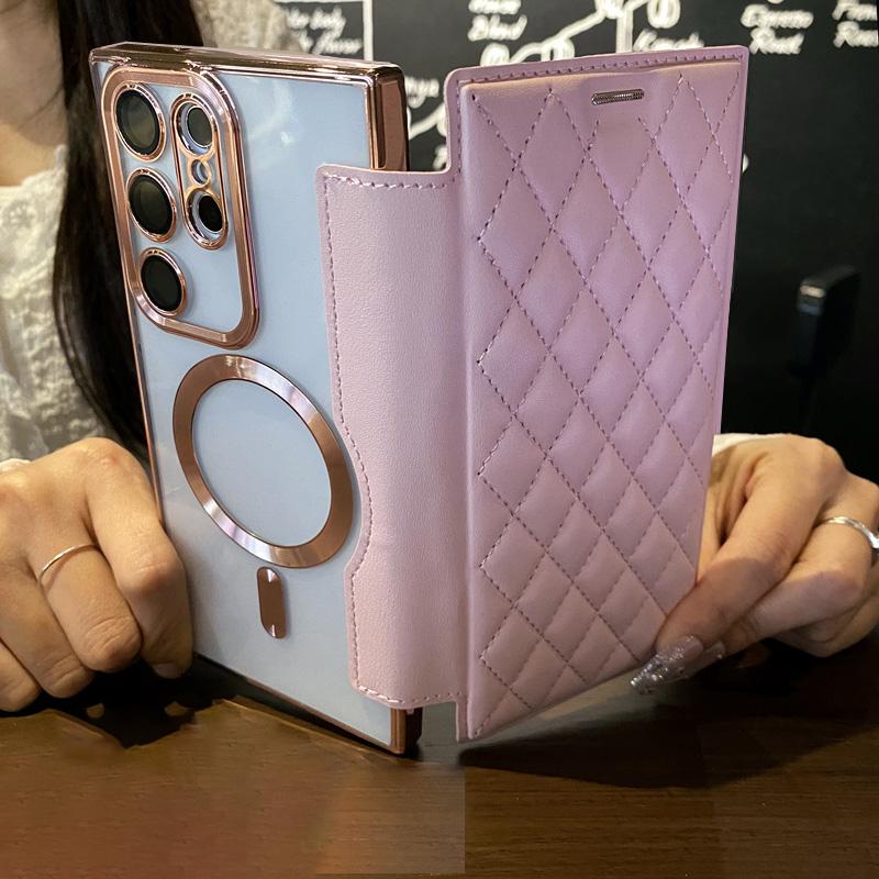 Flip Cover Plating Magnetic Clear Case For Samsung S26 S25 S24 Ultra S23 FE S22 Plus A55 A35 A15 Slot Card Wallet Leather Cases
