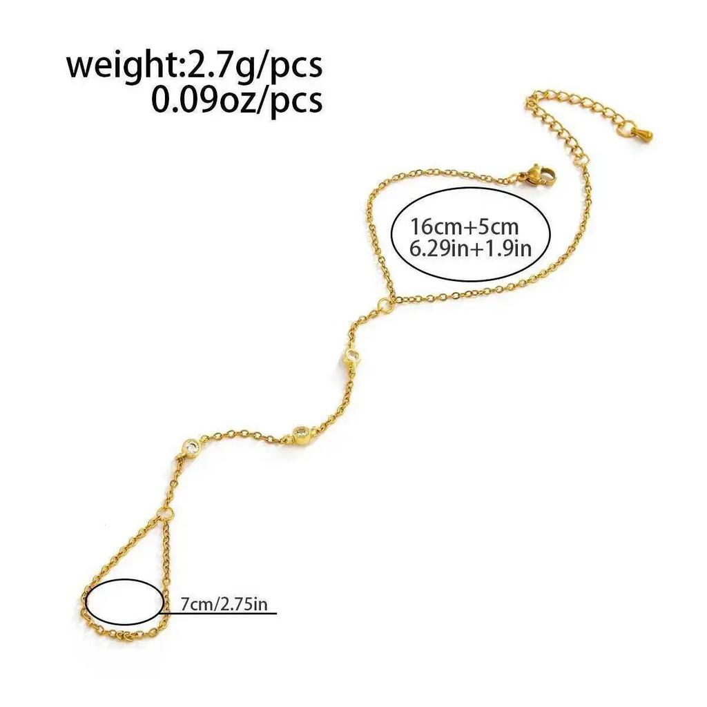 SHIXIN Exquisite Stainless Steel Zircon Hand Chain Bracelet Women Thin Link Chain Connecting Harness Bracelet Ring Hand Jewelry
