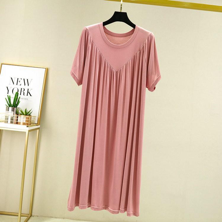 Женская ночная сорочка А-силуэта с плиссировкой больших размеров - Летняя модальная