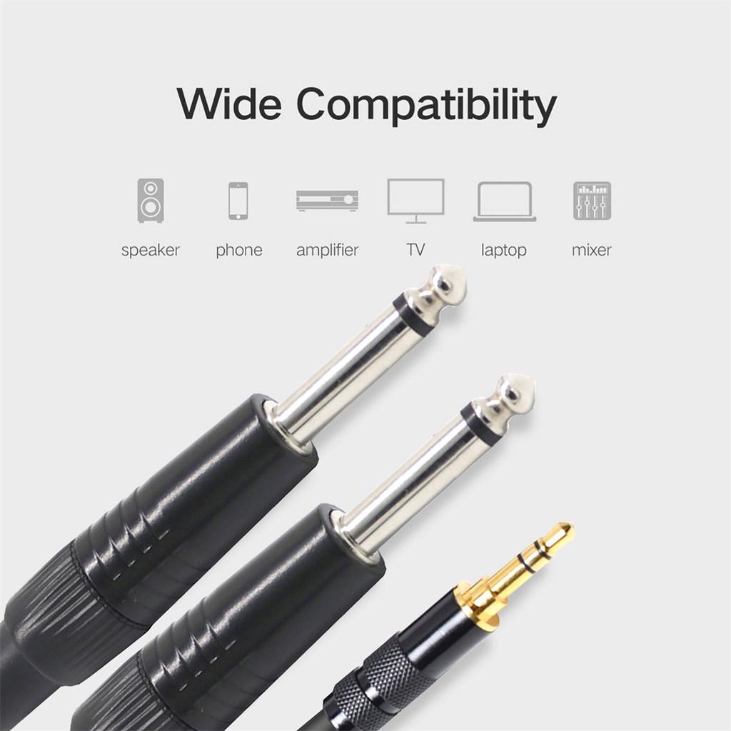 Male 3.5mm1/8 To 6.35mm 1/4 Male TRS Stereo Audio AUX Cable PC For iPod 3/5