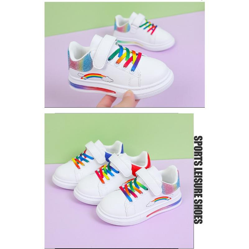 Spring and Autumn Children's Board Shoes Boy's Rainbow Shoes Girl's Small White Shoes Waterproof Leather Top Children's Casual Shoes Soft Soled