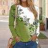 Women's T-shirt Floral Blue, Purple, Green Print T Shirts Long Sleeves for Holidays and Weekends, Fashionable Tops