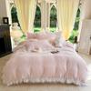 Тепло французской зимы, комплект из четырех предметов из молочного бархата, антистатическое кружево в стиле принцессы, резное бархатное пододеяльник, постельное белье
