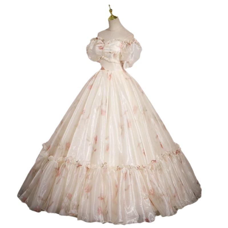 Fairy evening dress 1011 new high-end colored yarn one-word shoulder bar mitzvah birthday banquet temperament host