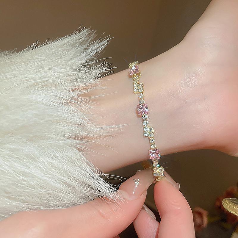 Легкий роскошный розовый браслет из циркония для женщин и девочек, изысканный блестящий браслет, ювелирные изделия, аксессуары, подарки