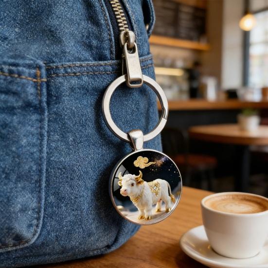 Брелок Зодиак Купольное стекло Сплав цинка Брелок с фоном звездного неба Украшения из золотой фольги 12 знаков зодиака Держатель для ключей