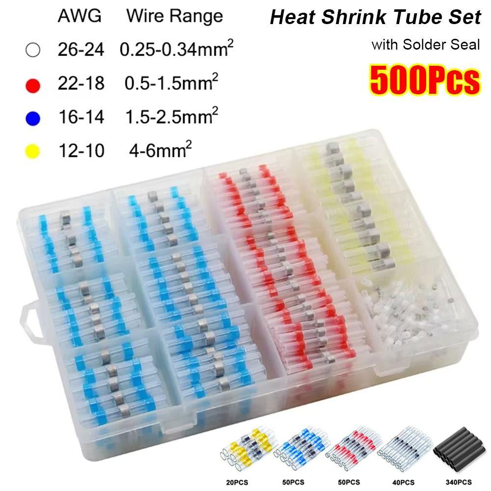 500Pcs/Set Insulated Electrical Wire Terminal With Solder Seal Electric Connector Set