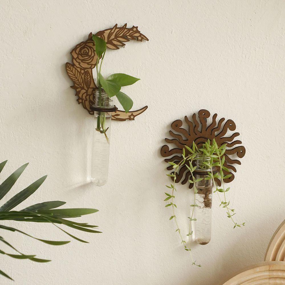 With Pipes Sun Moon Wall Planters Wall-Mounted Wall Hanging Holder Wooden Plant Fram Kitchen