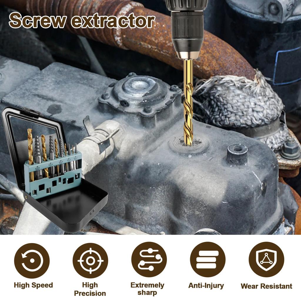 20/10 шт. Набор экстракторов поврежденных винтов разных размеров Металлический экстрактор болтов с шестигранной головкой Инструмент для извлечения сломанных винтов и гаек Сверло для шпилек
