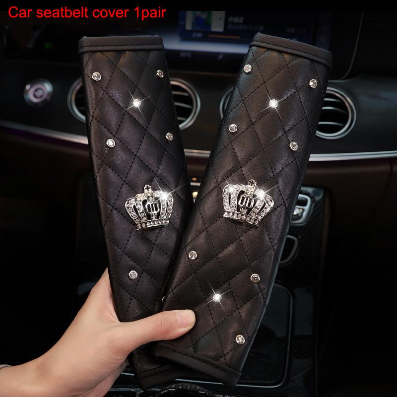 1 шт. Универсальный чехол для ремня безопасности автомобиля из искусственной кожи с кристаллами и короной, наплечная накладка с бриллиантами, автомобильные аксессуары для стайлинга ремней безопасности