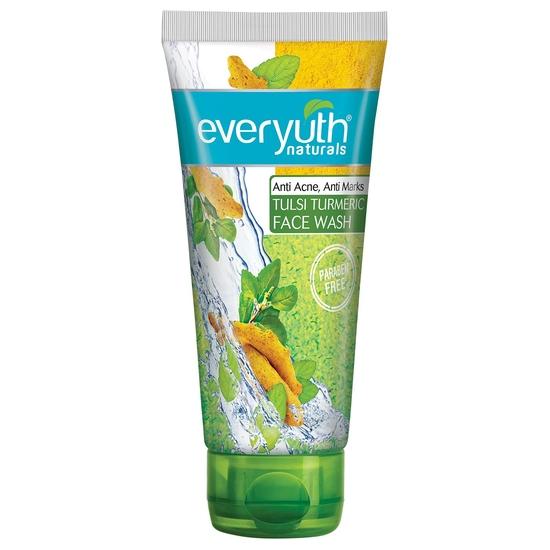Everyuth Naturals Осветляющий гель для умывания с лимоном и вишней, 150 г, и Naturals Anti Acne, Anti Marks Tulsi Turmeric гель для умывания с туласи и куркумой, 150 г, тюбик