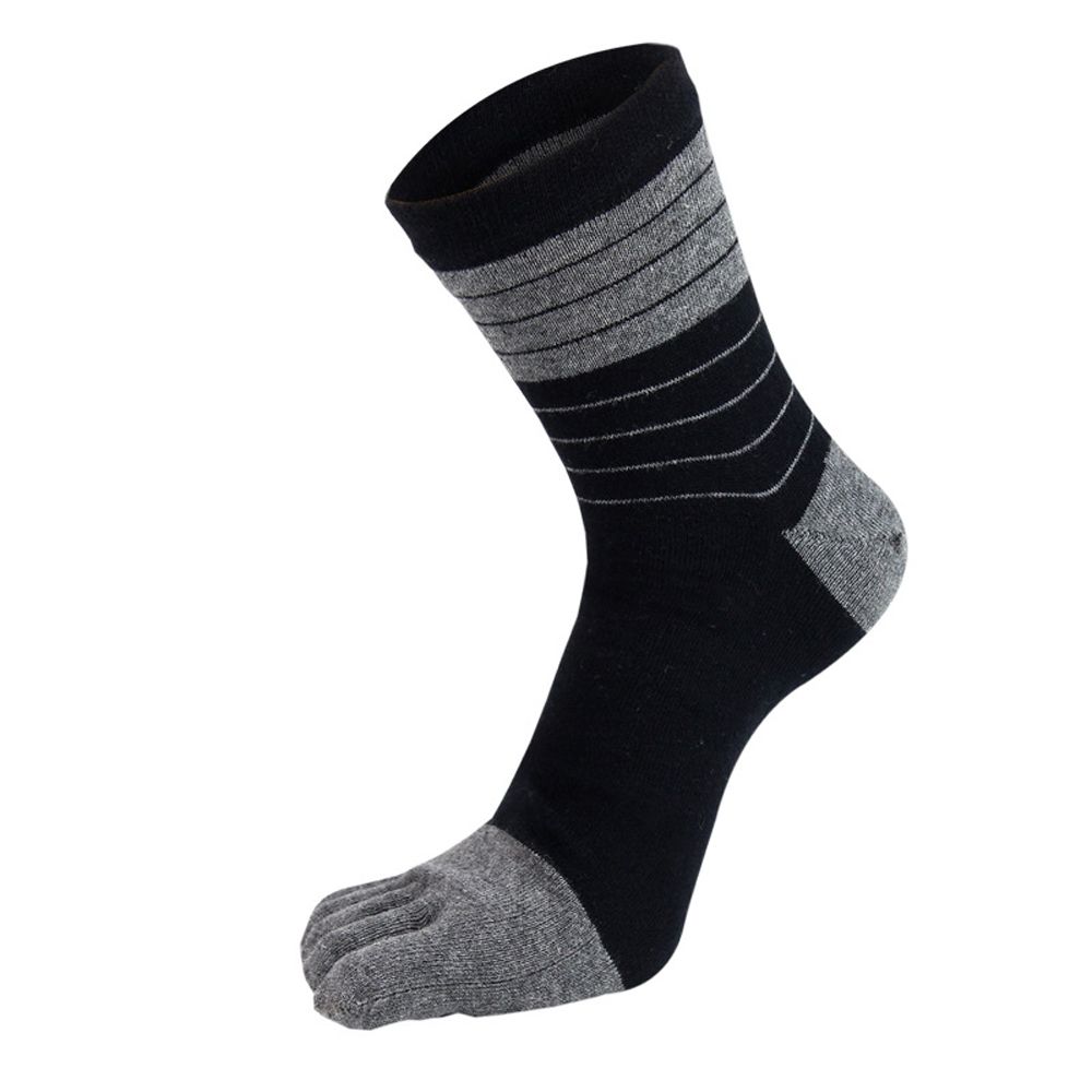 Cotton Breathable Simple Middle Tube Socks With Toes Stripe Hosiery Man Socks Five Finger Socks