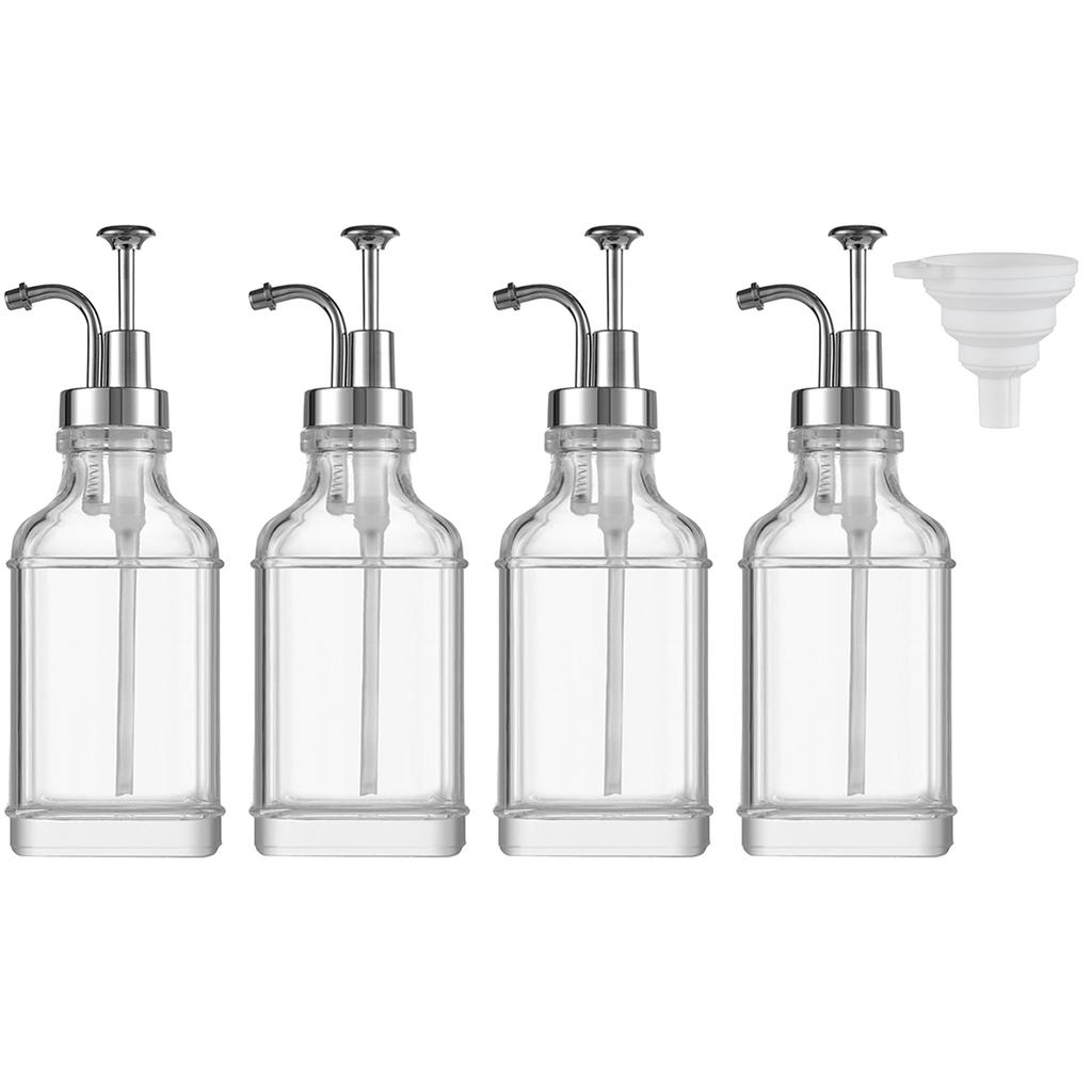 Набор дозаторов для кофейного сиропа Leeseph с 1 складной воронкой, многоразовые стеклянные бутылки с насосом для сиропа, пресс-диспенсер, 500 мл/16,9 унций