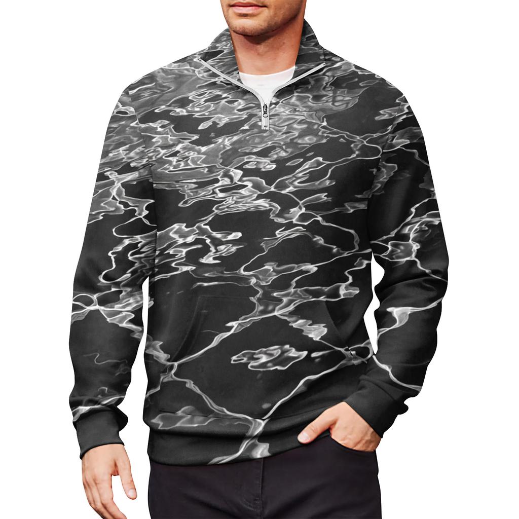 Мужской свободный повседневный свитшот на молнии 1/4, модный топ с длинным рукавом и принтом, с карманами