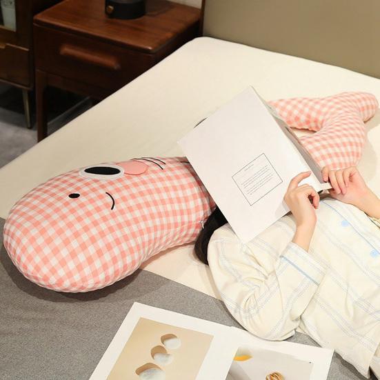 Plush Whale Body Pillow Checkered Healing Stress Relief Pillow Long Hugging Pillow for Side Sleepers And Cuddling