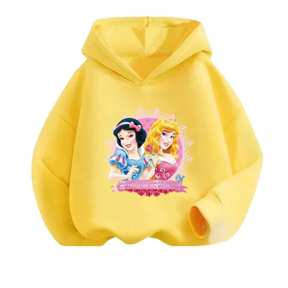 Casual Girls Hoodie with Lovely Cartoon Princess Characters Graphic On Chest, Long Sleeve Soft Sweatshirt, Nice Gift for Girls Daily Outdoor Wear