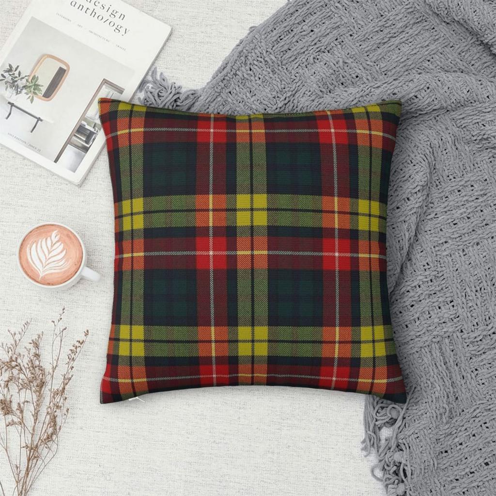 Buchanan Scottish Tartan Square Pillowcase Polyester Linen Velvet Pattern Zip Decorative Pillow Case Room Cushion Cover