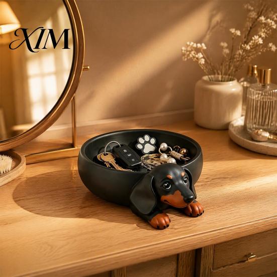 Desk Stationery Storage 3D Printed Dachshund Tray, Resin Dog Shaped Desktop Organizer for Keys Jewelry, Decorative Small Items Organization