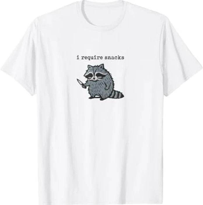 i Require Snacks Raccoon 100% Cotton T-shirt Mens Tees Top