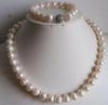 Natural 9-10mm White Freshwater Cultured Pearl Necklace Bracelet Set