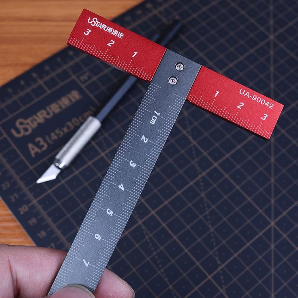 Silver & Red T-Shaped Square Ruler 6 Inch Scale Ruler DIY Hobby Model Making Tools