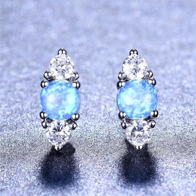 Серьги из стерлингового серебра 925 пробы, круглые, белые, синие серьги с огненным опалом для женщин, маленькие двойные серьги с цирконом, женские ювелирные изделия