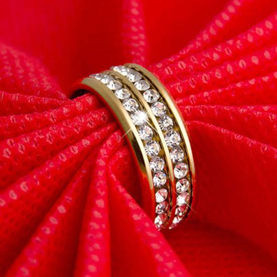 Кольцо широкой ширины, неувядаемая титановая сталь, двойные ряды, стразы, ювелирные изделия унисекс для свадебной вечеринки