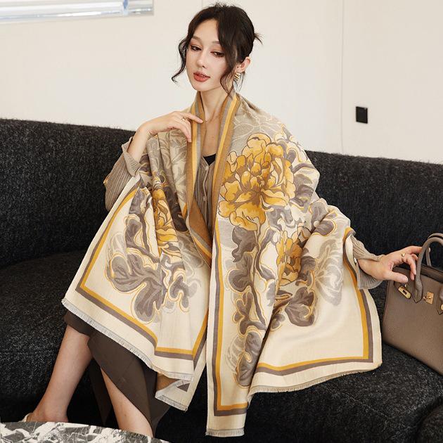 Женский модный зимний шарф из искусственного кашемира 2024 года — теплая, толстая жаккардовая шаль