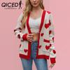 Autumn Winter Valentine's Day Love Peach Cardigan Pocket V-neck Regular Knitted Coat