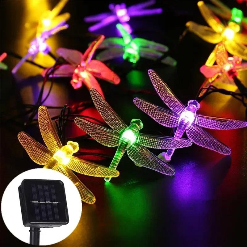 20/50LED Solar LED Dragonfly Fairy Lights Outdoor String Light Garland Waterproof Festival Lamp Garden Christmas Decoration